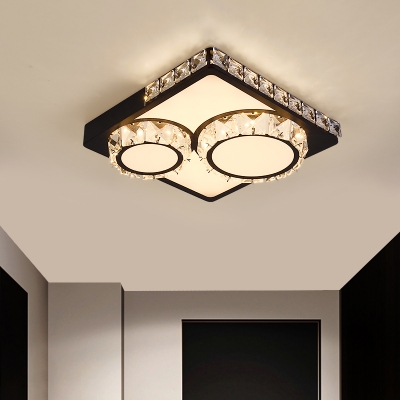 Modernist Round/Square Flush Mount Lighting Faceted Crystal LED Bedroom Ceiling Light Fixture in Black