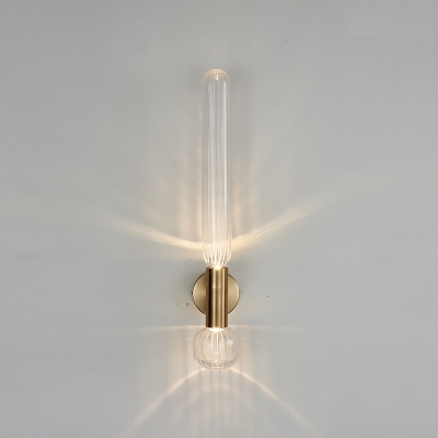 Modernist Tube Wall Mounted Light Clear Glass LED Bedside Surface Wall Sconce in Gold