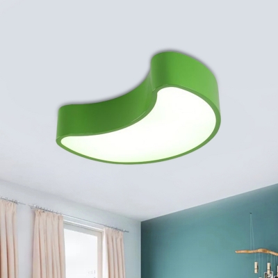 Nordic Cashew Nut Flush Mount Fixture Acrylic Playing Room LED Ceiling Lamp in White/Yellow/Green