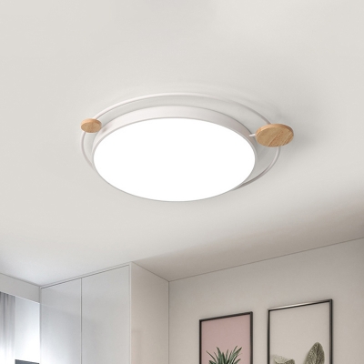 Nordic Ringed Planet Flush Mount Metal Kids Bedroom LED Close to Ceiling Light in White/Grey, 19.5
