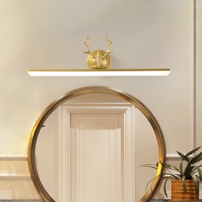 Nordic Streamlined Wall Vanity Lamp Acrylic LED Bathroom Wall Lighting Fixture with Antler Deco in Black/Gold