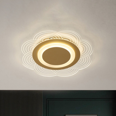 Nordic Style LED Flush Mount Gold Flower Ceiling Light Fixture with Acrylic Shade in Warm/White Light
