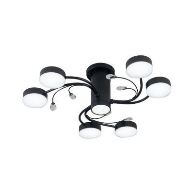 Nordic Swirling Semi Flush Mount Metal 4/6/8-Head Living Room LED Ceiling Mount Chandelier in Black
