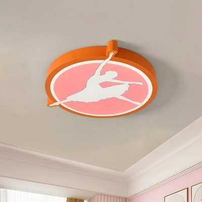 Round Ceiling Fixture Macaron Acrylic Pink/Yellow/Orange LED Flush Mount Light with Dancing Girl Design