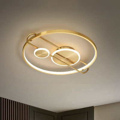 Round Metallic Flush Mount Light Minimalist LED Gold Close to Ceiling Lighting, 18