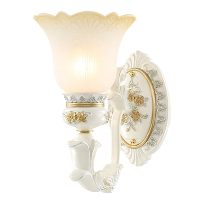 Scallop White Glass Wall Mounted Light Rural 1 Light Living Room Wall Lighting Fixture in Gold and White