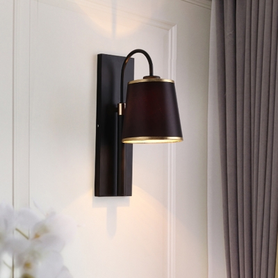 Simple 1 Light Wall Sconce Black Conical Wall Mounted Lighting Fixture with Fabric Shade