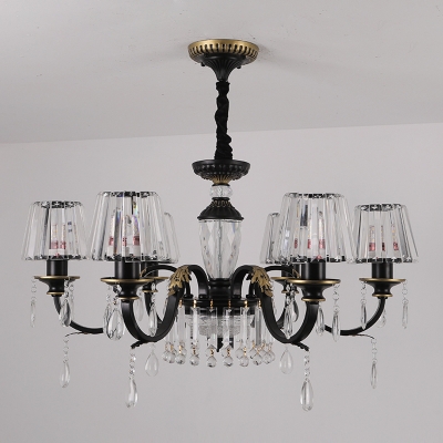 Simple 3/6 Heads Pendant Light Kit Black Conic Chandelier Lighting Fixture with Clear Crystal Shade