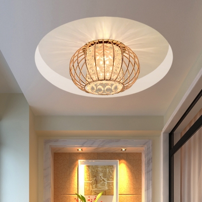 Simple Cylinder Ceiling Lamp Crystal LED Hallway Flush Mount with Global Frame Design in Gold, Warm/White Light