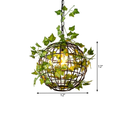 Single Light Ceiling Suspension Lamp Rural Globe Cage Metal Pendant Lighting in Black