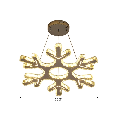 Snowflake Pendant Lighting Contemporary Faceted Crystal LED Restaurant Chandelier Light in Nickel