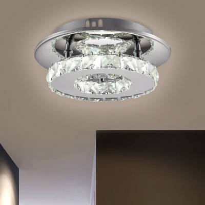 Stainless-Steel Tiered LED Flush Mount Simplicity Crystal Block Ceiling Light for Corridor, 8