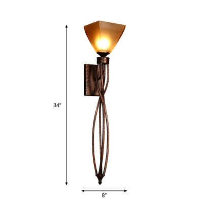 Trapezoid Marble Wall Sconce Light Traditional Style 1 Head Hallway Wall Lighting in Rust with Twisted Arm