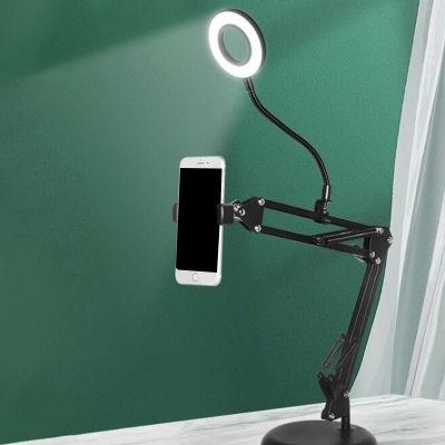 USB Circle Vanity Light Modern Style Metal LED Black Fill Flash Lamp with Adjustable Arm