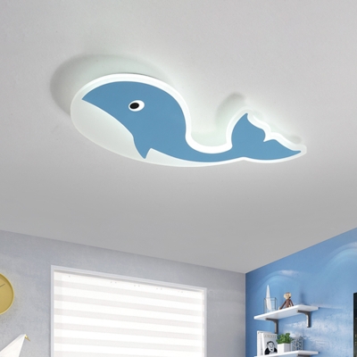 Whale Child Bedroom Thin Ceiling Light Acrylic Kids Style LED Flush Mount Lighting in Pink/Blue