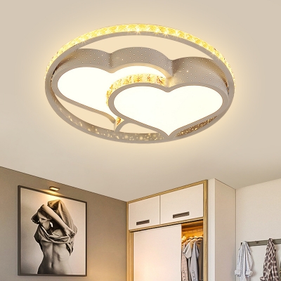 White Flower/Loving Heart Ceiling Flush Modern Romantic Crystal Embedded LED Flush Mount Lamp