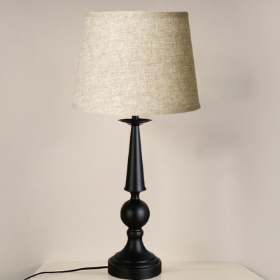 1-Bulb Barrel Table Lighting Traditional Black Fabric Nightstand Light for Bedroom