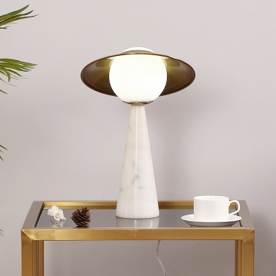 1 Light Bedroom Night Lamp Modern Gold Metallic Table Lighting with Ball Opal Glass Shade