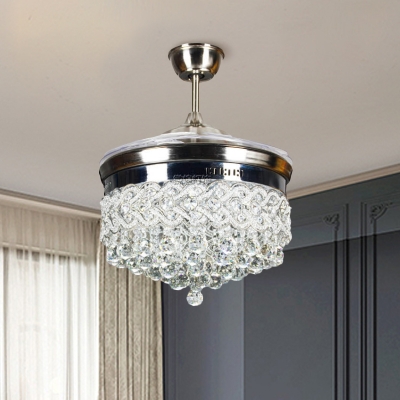 

16" W Cascading Clear Crystal Fan Light Modern Silver LED Semi Flush Mount with 4 Blades, HL693717