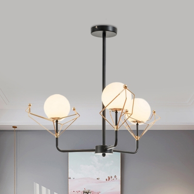 2/3/4 Heads Great Room Suspension Lamp Simple White Hanging Chandelier with Ball Opaline Glass Shade in Warm/White Light