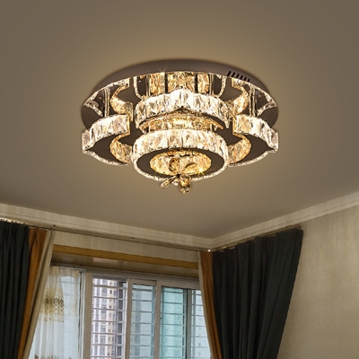 2-Tier Semi Mount Lighting Simple Beveled Crystal LED Chrome Ceiling Fixture for Bedroom