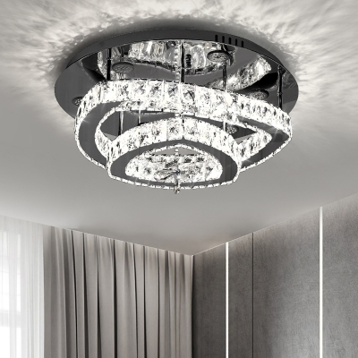 2-Tiered Triangle Crystal Semi Flush Contemporary Chrome Finish LED Close to Ceiling Light