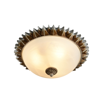 3-Head Flush Mount Lighting Country Bedroom Ceiling Light Fixture with Sun Frosted Glass Shade in Rust