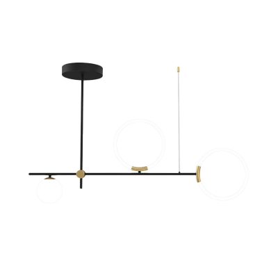 3 Lights Dining Room Drop Pendant Simplicity Black Island Lamp with Circular Opal Glass Shade