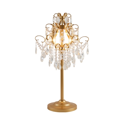 3 Lights Night Table Lamp Vintage Swirling Arm Metal Night Light in Gold with Crystal Droplet
