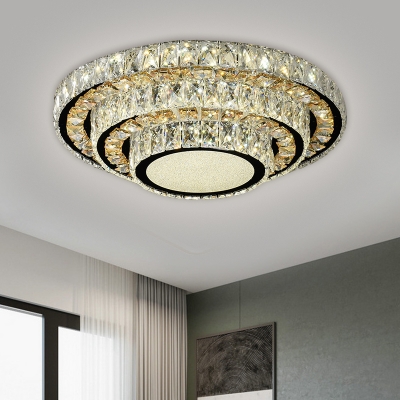 3-Tier Circle Ceiling Light Contemporary Clear Crystal Rectangle LED Black Flush Mount Lighting