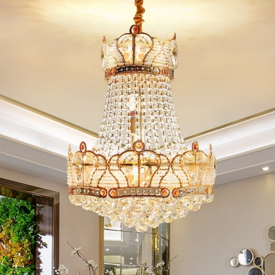8 Heads Gold Crown Ceiling Hang Fixture Contemporary Beveled Crystal Pendant Chandelier
