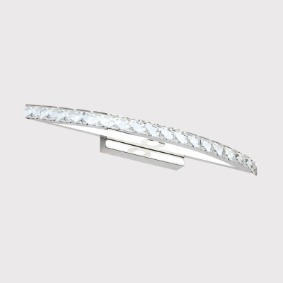 Arc Wall Lighting Fixture Simple Clear/Champagne Crystal Block LED Chrome Vanity Sconce in Warm/White Light