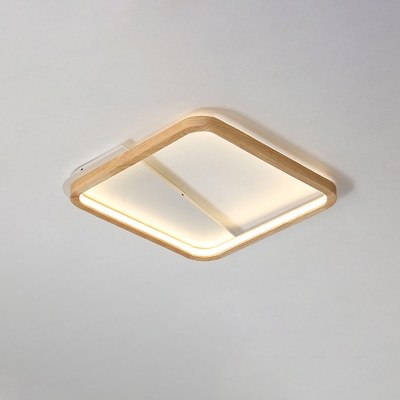 Asian LED Flush Mount Ceiling Lighting Beige Square/Rectangle Flush Light with Wood Frame, 13