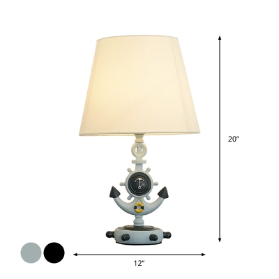 Barrel Desk Light Mediterranean Fabric 1 Head Blue/Black Nightstand Lamp with Resin Anchor Base