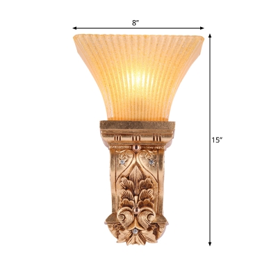 Bell Living Room Wall Mount Lighting Countryside Amber Glass 1 Head Gold Wall Light Sconce