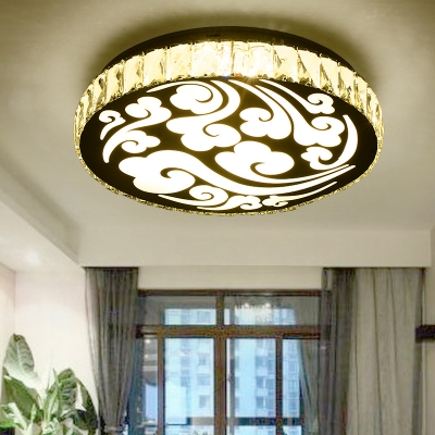 Beveled Crystal Circular Flush Light Contemporary LED Ceiling Lighting in Gold with Cloud Pattern