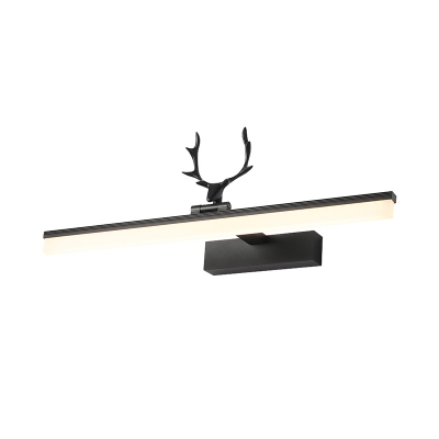 Black Straight Wall Mount Lamp Simple LED Metallic Vanity Lighting Fixture with Elk Head Design in Warm/White Light