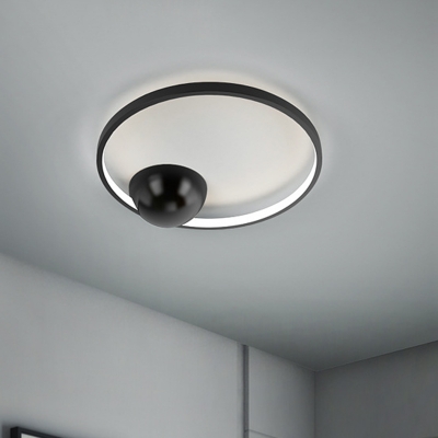 Black/White LED Circular Flushmount Simplicity Metallic Ceiling Light Fixture, 17