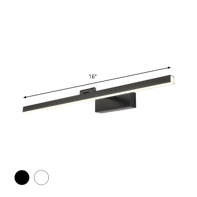 Black/White Linear Wall Mounted Lamp Minimalism LED Metallic Vanity Lighting in Warm/White Light