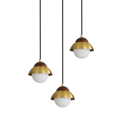 Brass Small Globe Multi Light Pendant Postmodern 3 Bulbs White Glass Suspension Lamp with Linear/Round Canopy, 12