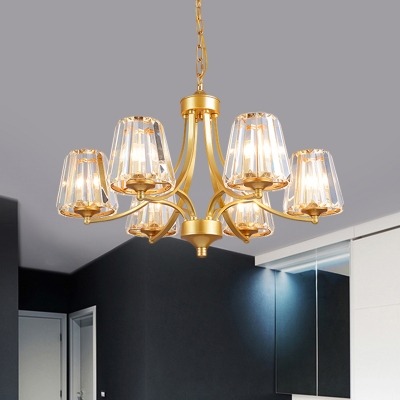 Clear Crystal Cone Chandelier Lamp Modernism 6-Light Gold Ceiling Pendant for Dining Room