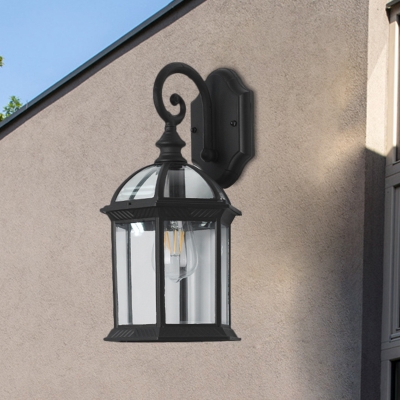Clear Glass Birdcage Wall Light Sconce Antiqued 1 Head Patio Wall Mount Lamp in Black