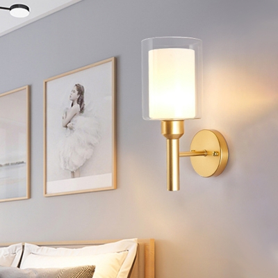 Clear Glass Candle Wall Light Fixture Colonial 1-Light Bedroom Wall Lighting Ideas in Gold