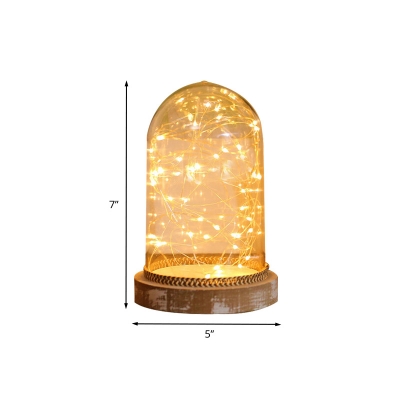 Clear Glass Mini Cloche Night Lamp Kids Integrated LED Table Light with Glow String Inside