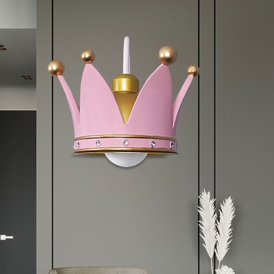 Crown Flush Mount Wall Sconce Kids Metallic 1 Light Pink/Gold Wall Mounted Lamp for Bedroom