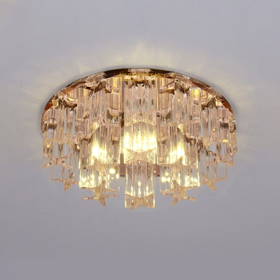 Crystal Block Circle Flush Mount Fixture Modern Rose Gold LED Close to Ceiling Lighting in Warm/White Light