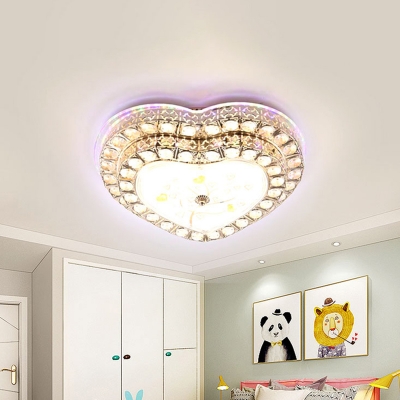Crystal Block Loving Heart Flush Mount Modernism LED Close to Ceiling Lamp with Tree Design in Gold