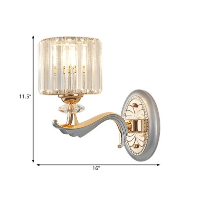 Crystal Prisms Cylinder Wall Mount Lamp Simplicity 1/2-Head Wall Lighting Ideas in Gold