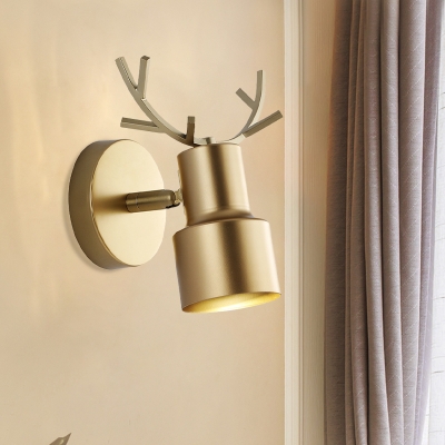 Cylinder Metallic Wall Lamp Nordic LED Gold Wall Mounted Lighting with Antler Design