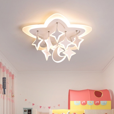 Draped Star and Crescent Flush Light Kids Acrylic White LED Ceiling Mount Lamp in Warm/White Light
